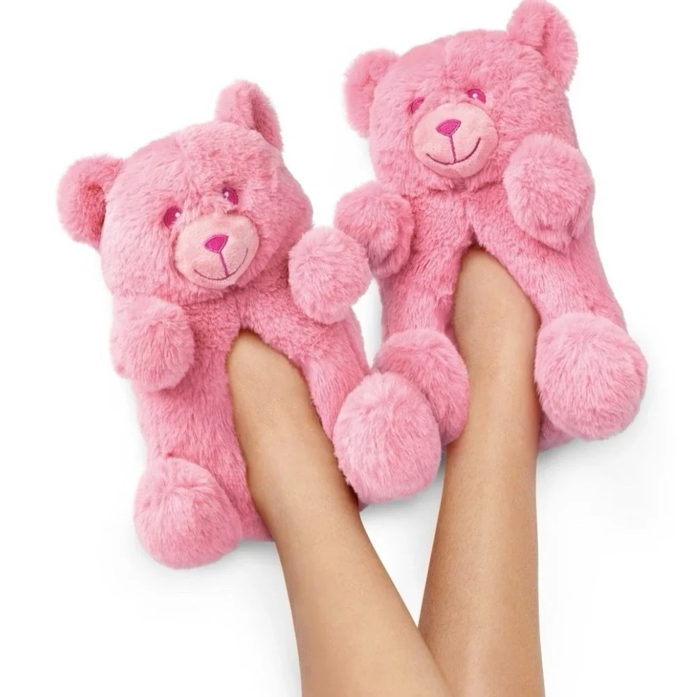 Children's Place Pink Teddy Bear Slippers Youth Sz 1–2 NWT GIFT Plush Cute Cozy